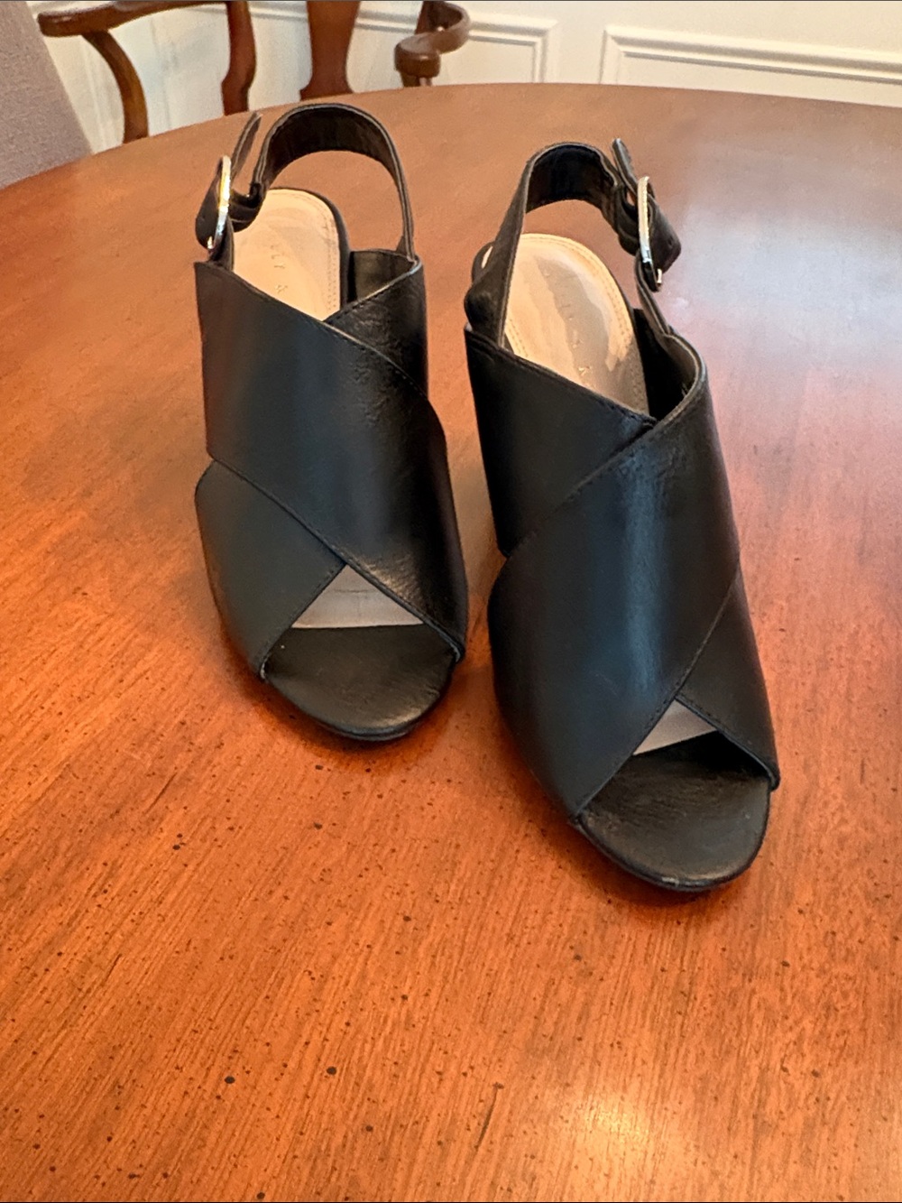 Kelly & Katie Black Crisscross Peep-Toe Slingback Mules